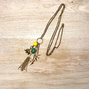 Elephant and Swallow Pendant Long Gold Chain Necklace